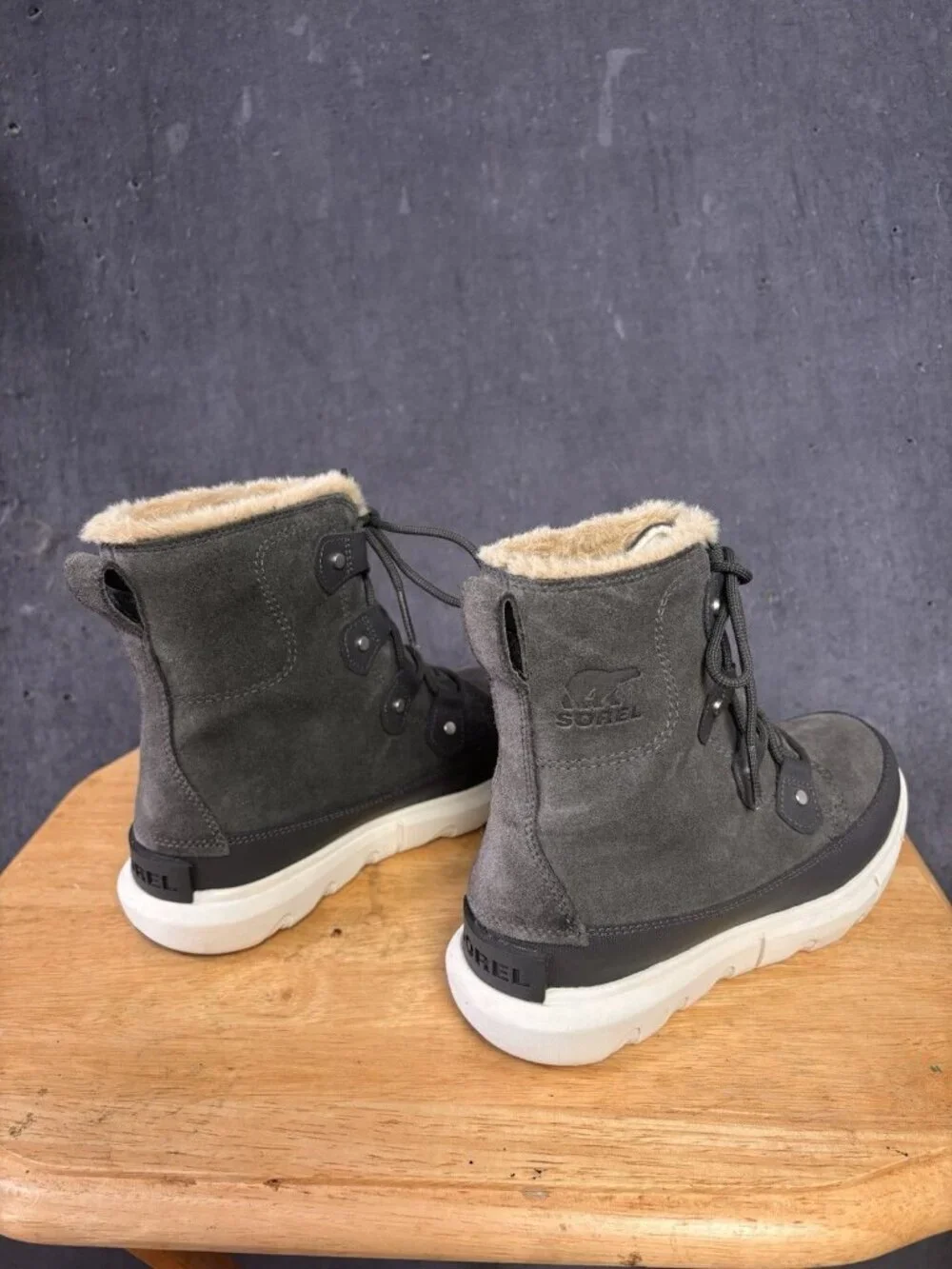 Sorel Womens Explorer Joan Snow Winter Boots Gray Suede Faux Fur NL4462-028 US 7